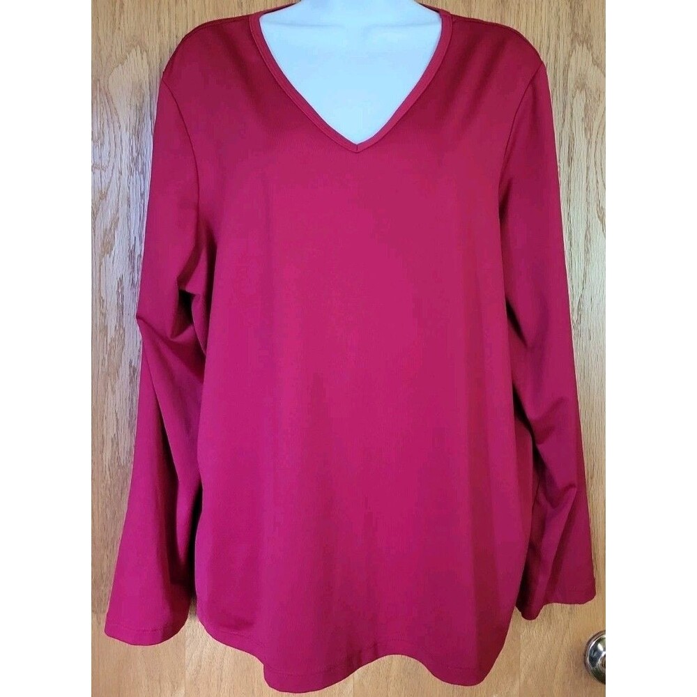 Susan Graver Red Blouse XL Women Stretch 3/4 Sleeve V Neck Casual Knit Top